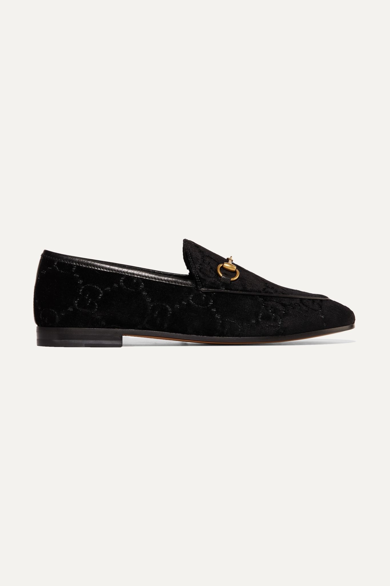 Jordaan horsebit-detailed leather-trimmed logo-jacquard loafers - 1