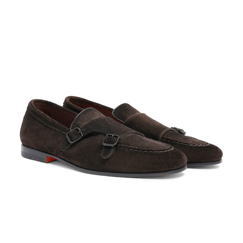 Men's dark brown suede double-buckle loafer 3