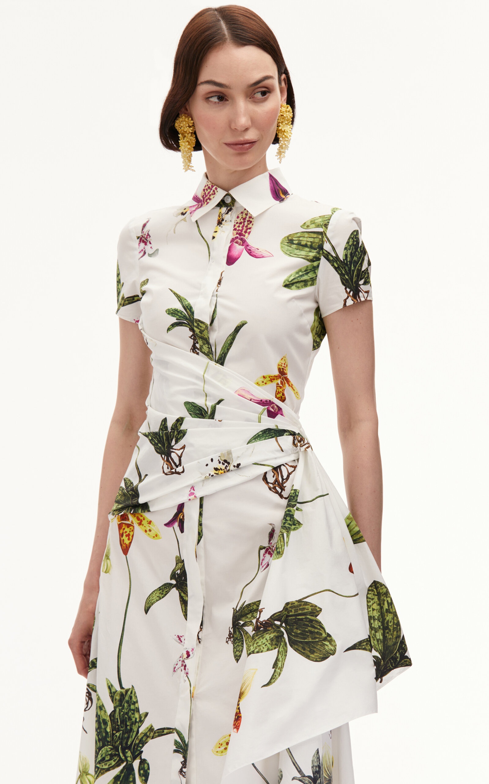 Cap Sleeve  Orchids Poplin Dress W/ Sash Detail floral - 6