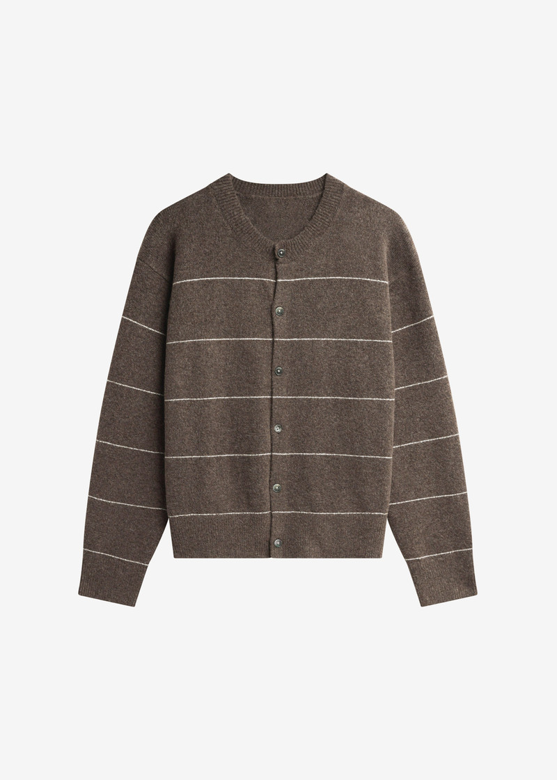 Stenvad Crewneck Cardigan - Brown/White Stripe 1