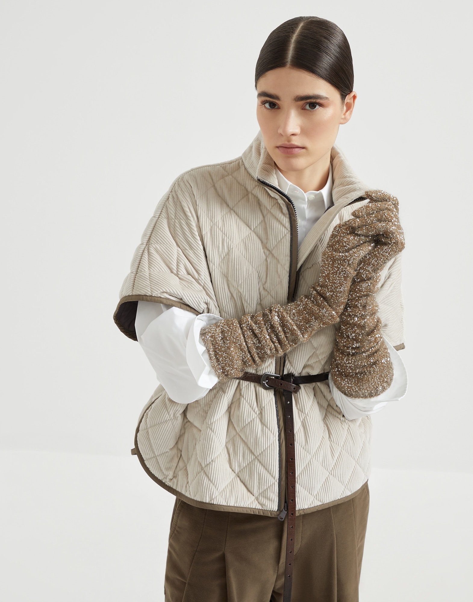 Quilted cotton and cashmere corduroy outerwear jacket with Thermore® padding and shiny trims - 4