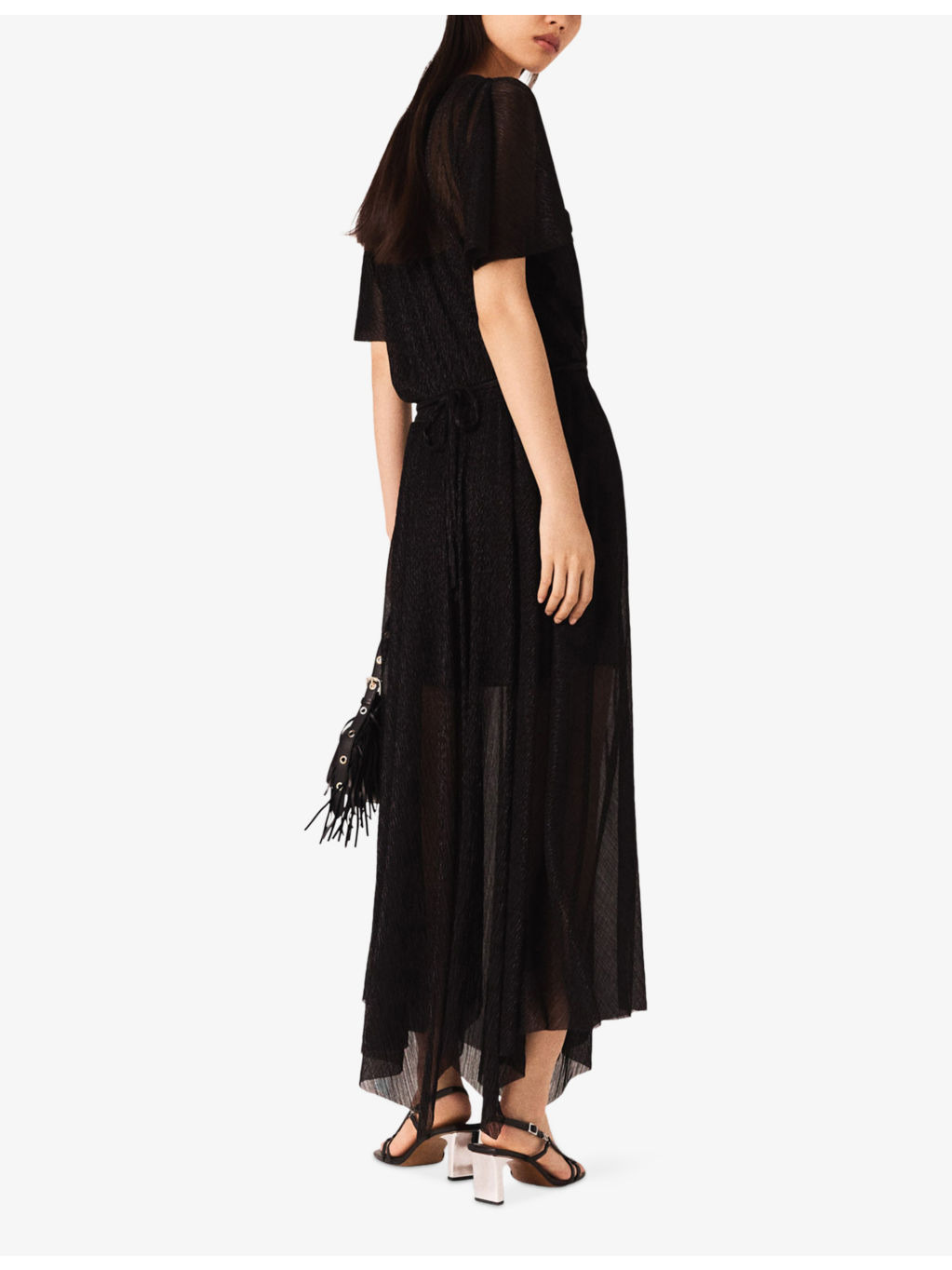 Metallic Belted-Waist Woven Maxi Dress - 3