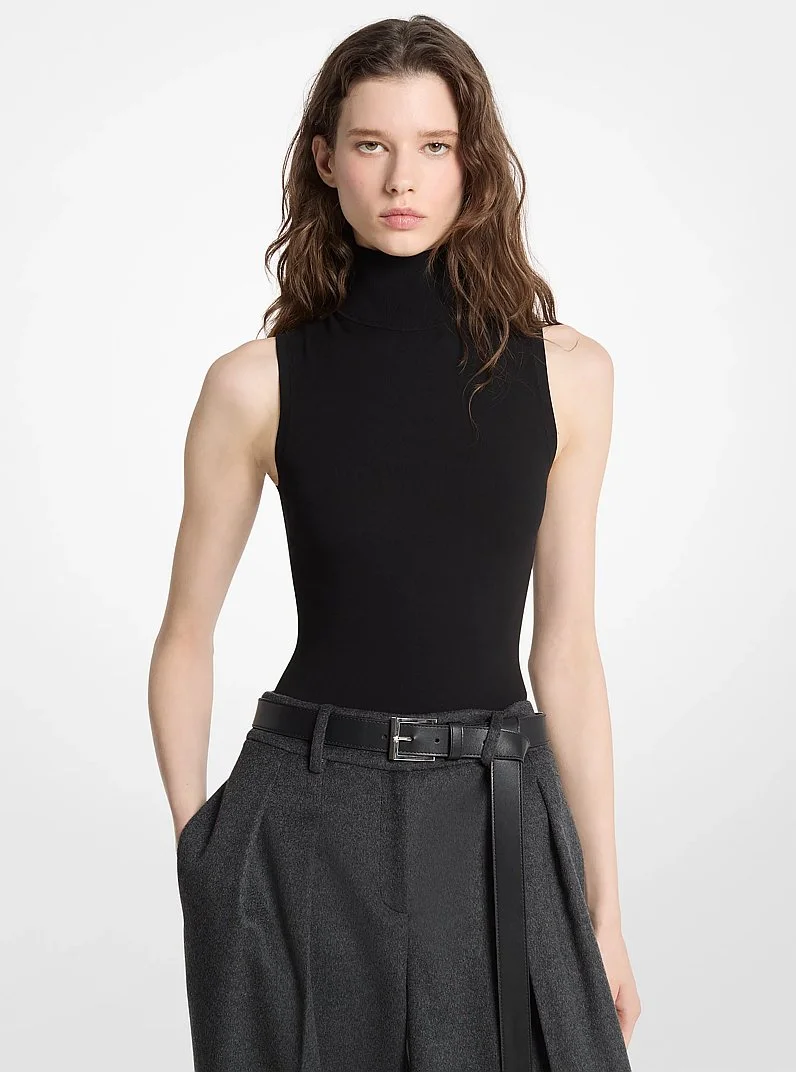 Stretch Viscose Knit Turtleneck Bodysuit - 1