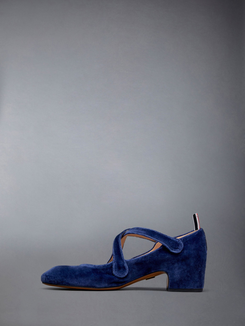 Velvet Criss Cross Button 40mm Block Heel Thom John 3