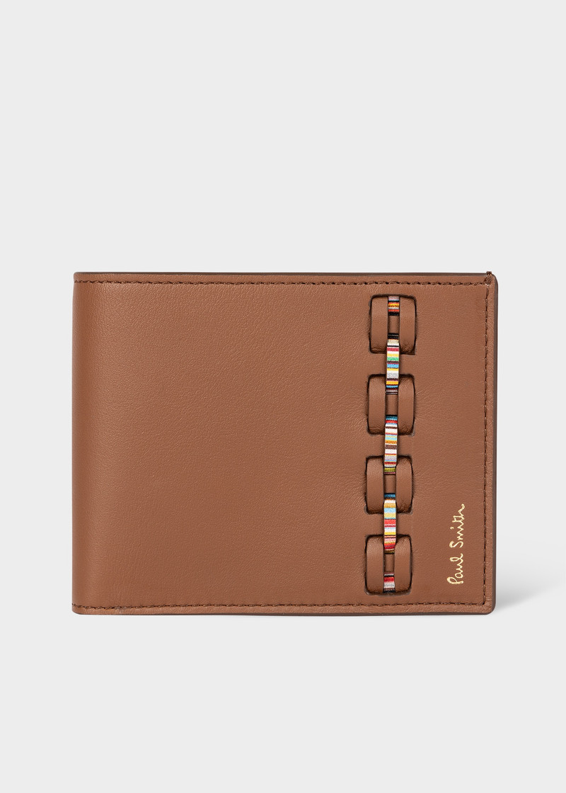 Brown Woven Front Calf Leather Billfold Wallet 1