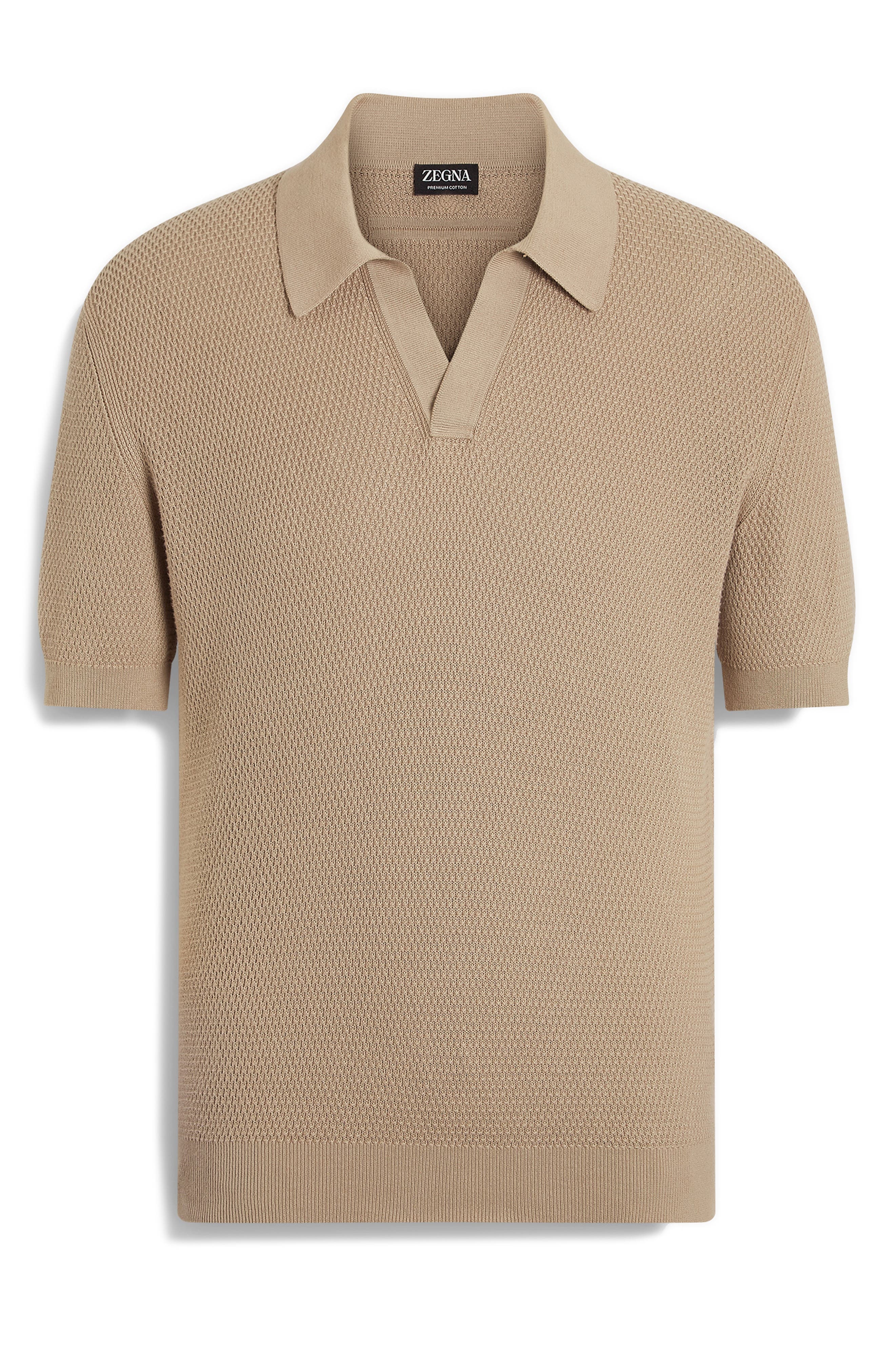 ZEGNA Waffle Stitch Premium Cotton Polo Sweater in Light Beige Solid at Nordstrom - 3