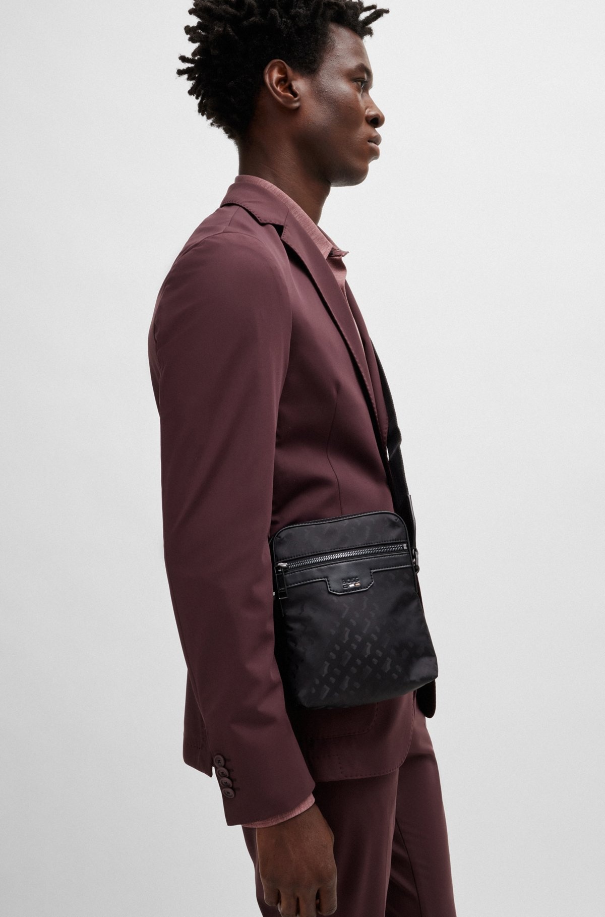 MONOGRAM-JACQUARD REPORTER BAG WITH LOGO DETAIL - 4