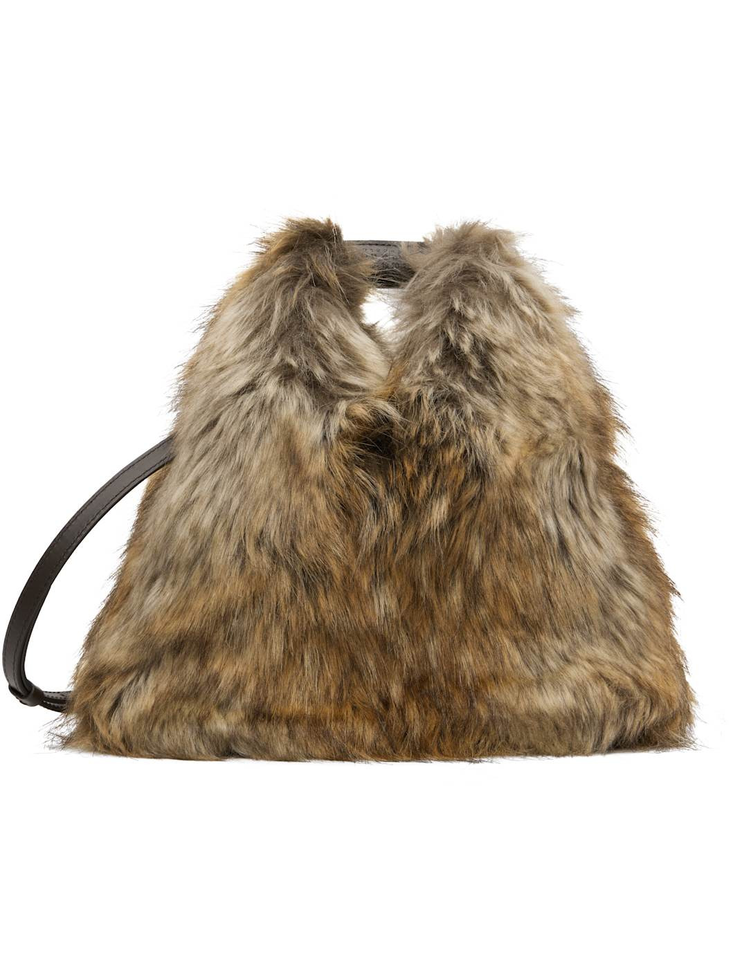 Brown Triangle Crossbody Faux-Fur Bag - 1