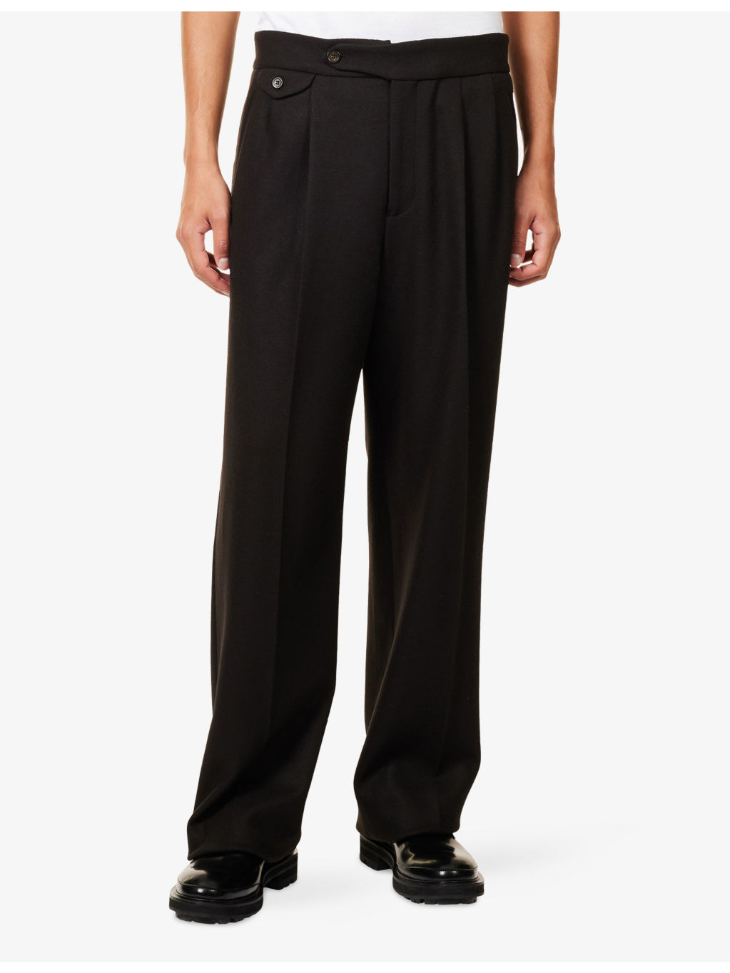 Flat Front Straight-Leg Wool Trousers - 3