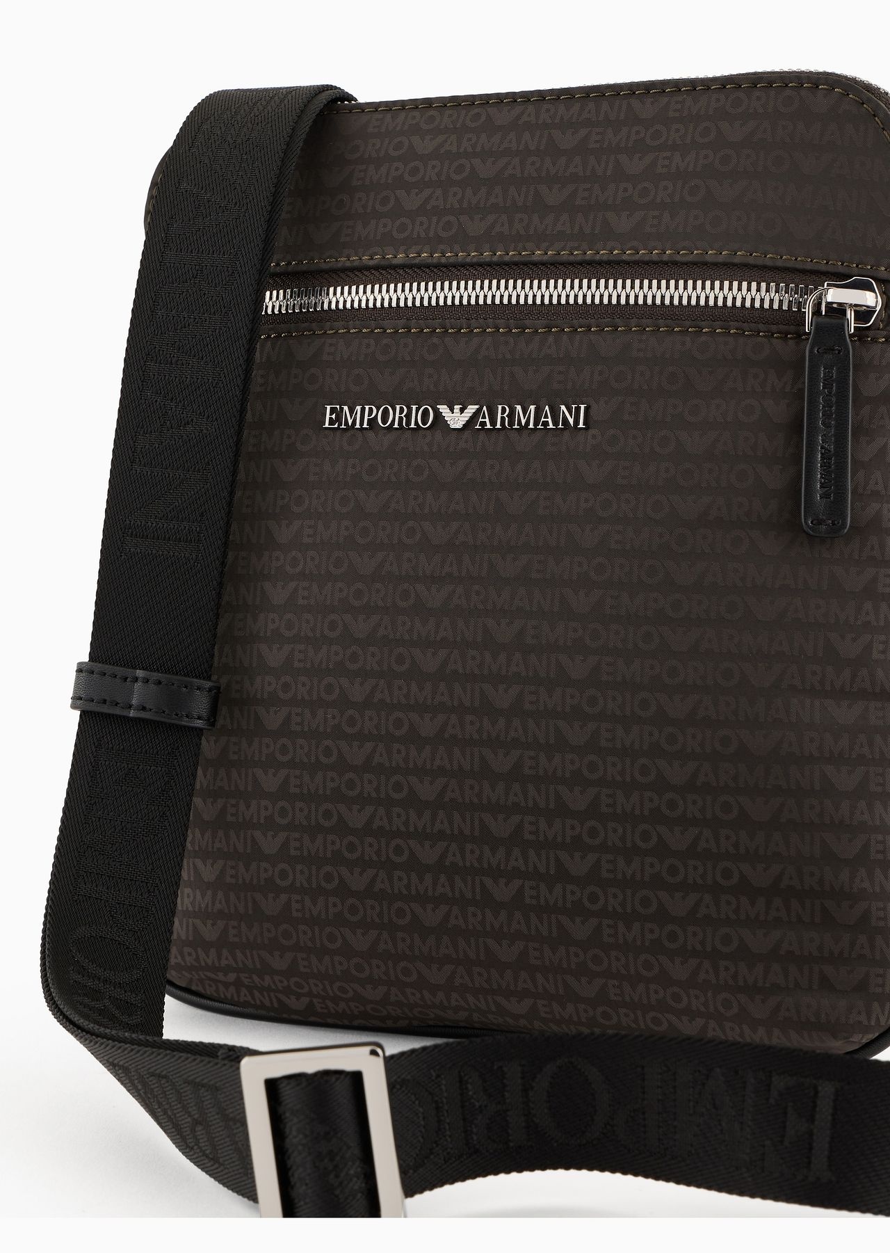 Flat shoulder bag in nylon with all-over jacquard logo lettering - 9