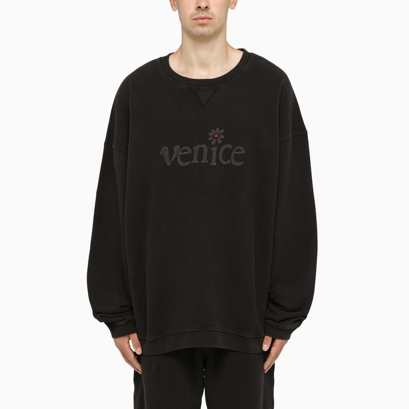 Wide black crew neck sweatshirt - 1