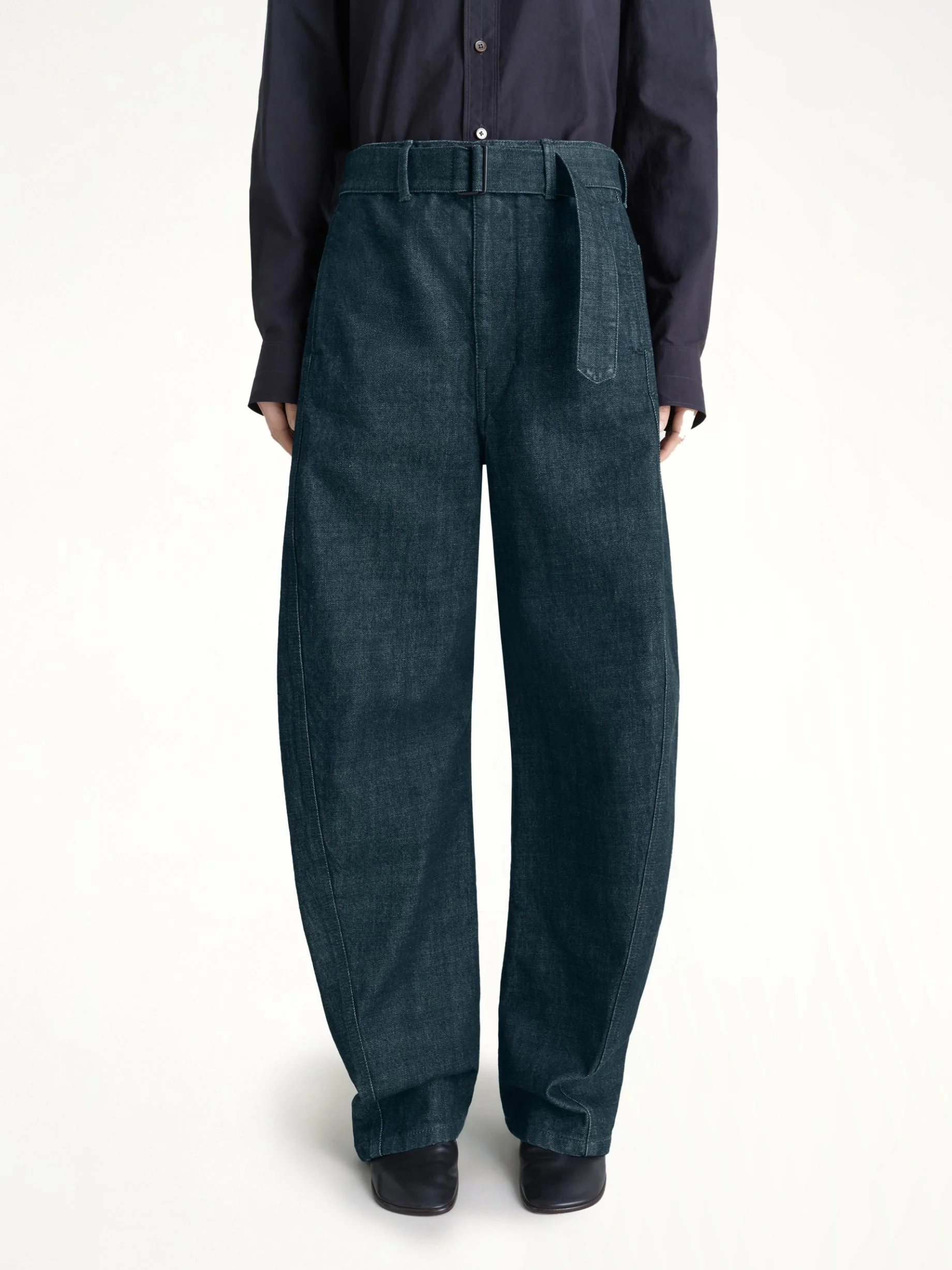 Twisted Belted Pants in Denim Indigo - 1