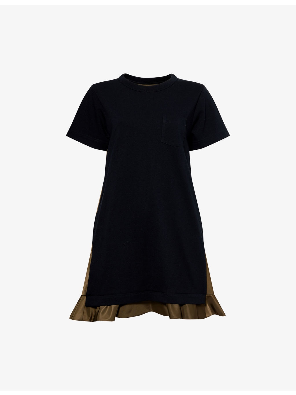 Pleated-Contrast Short-Sleeves Cotton-Jersey Mini Dress - 1