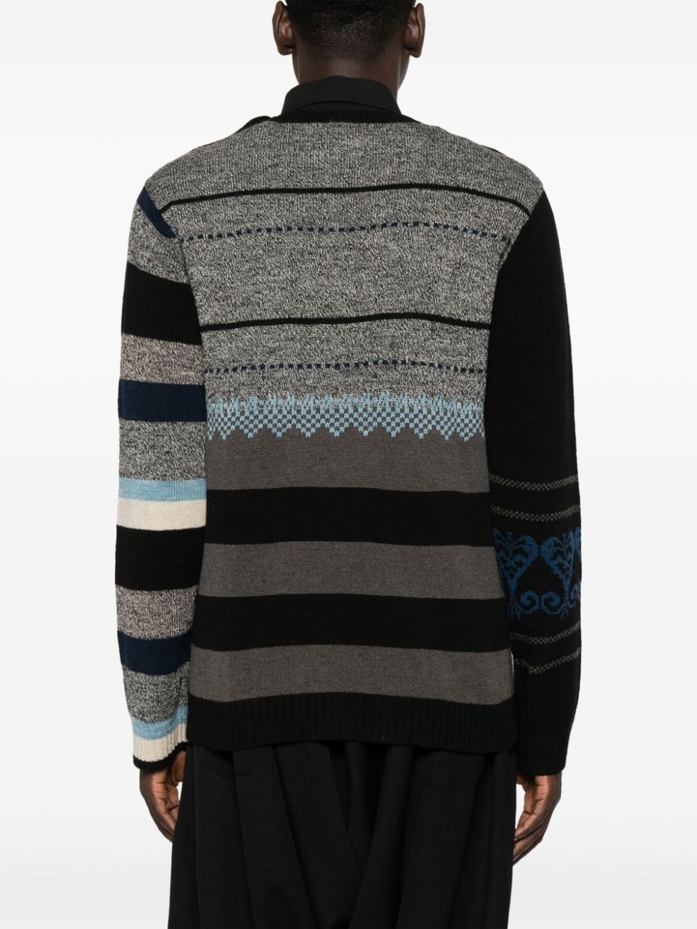 mixed-pattern wool jumper - 4