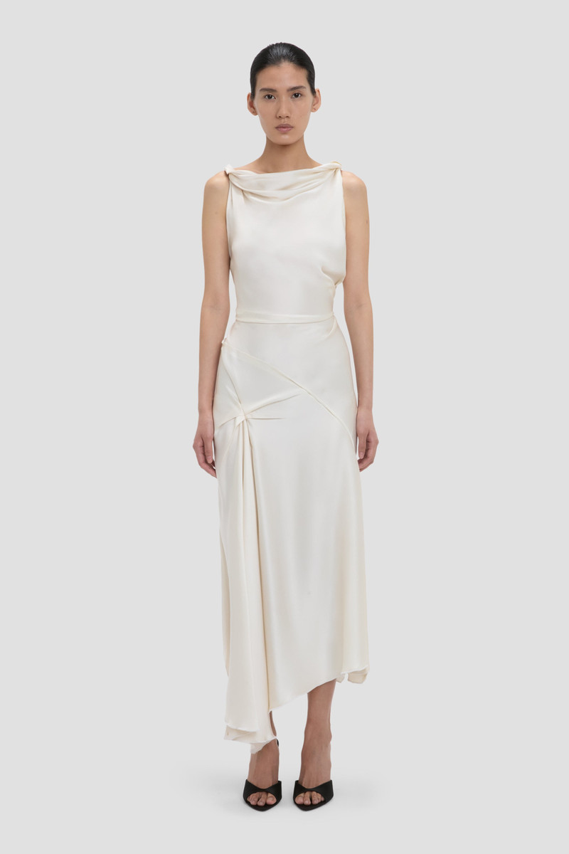Victoria Beckham Posy Midi Dress In Ivory outlook