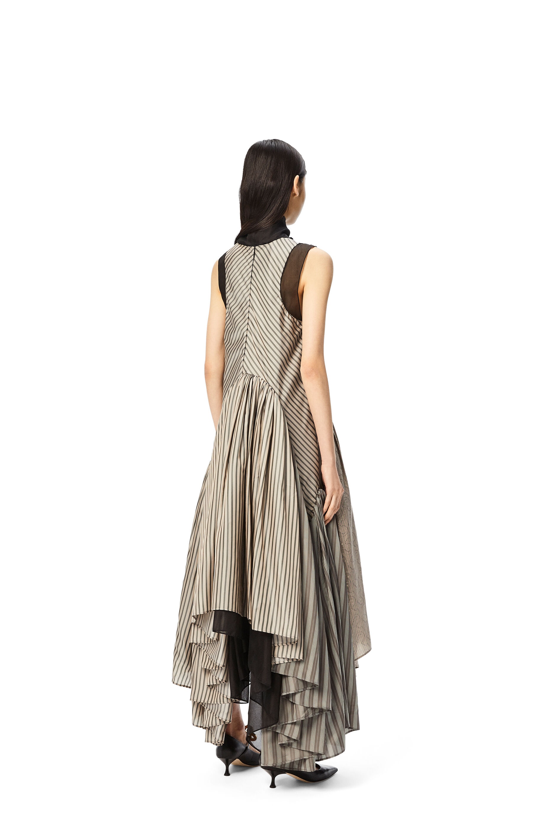 Bow patchwork long dress in striped cupro and silk - 3