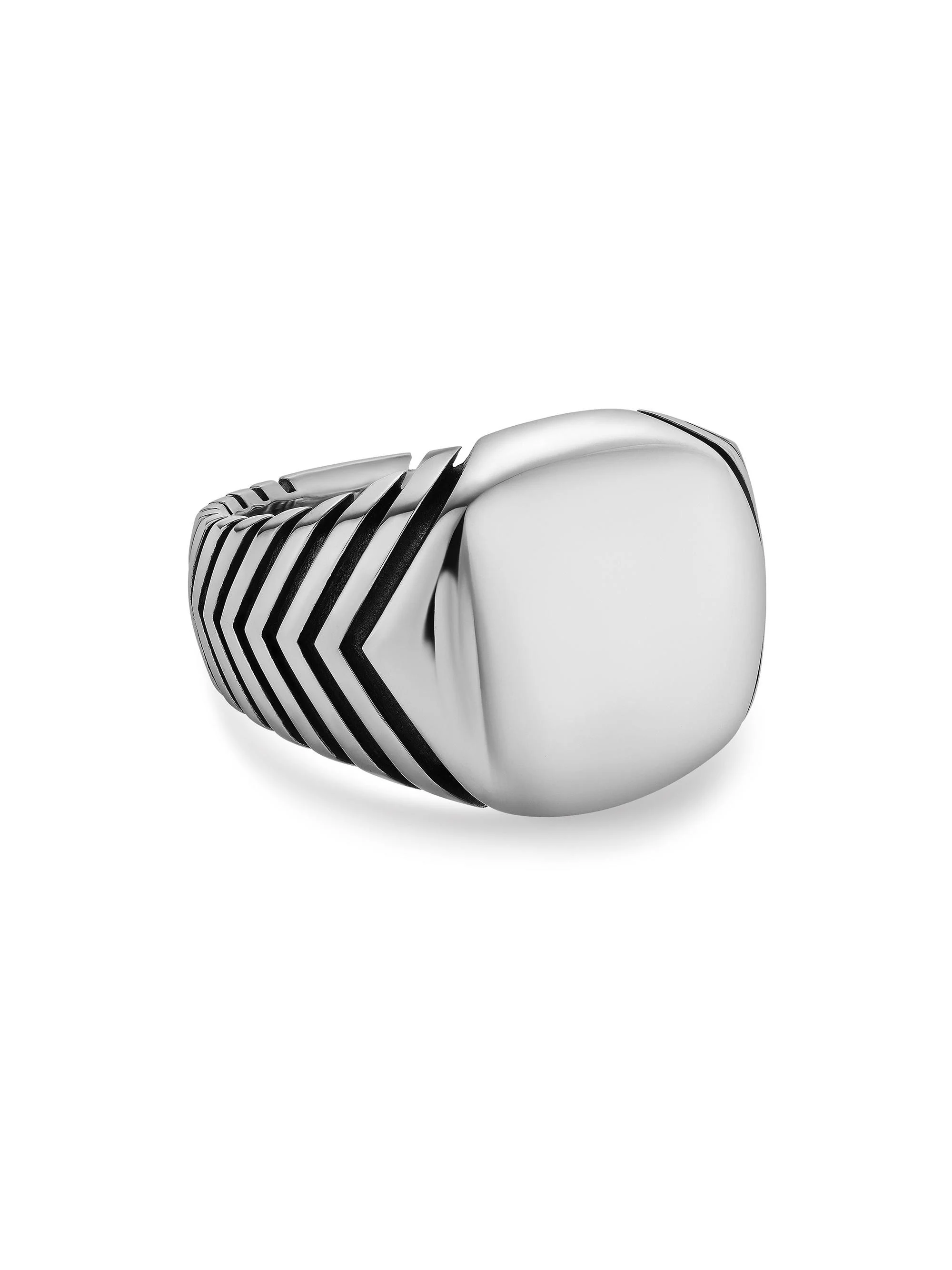 Men's Chevron Signet Ring in Sterling Silver, 18MM - Silver - 1