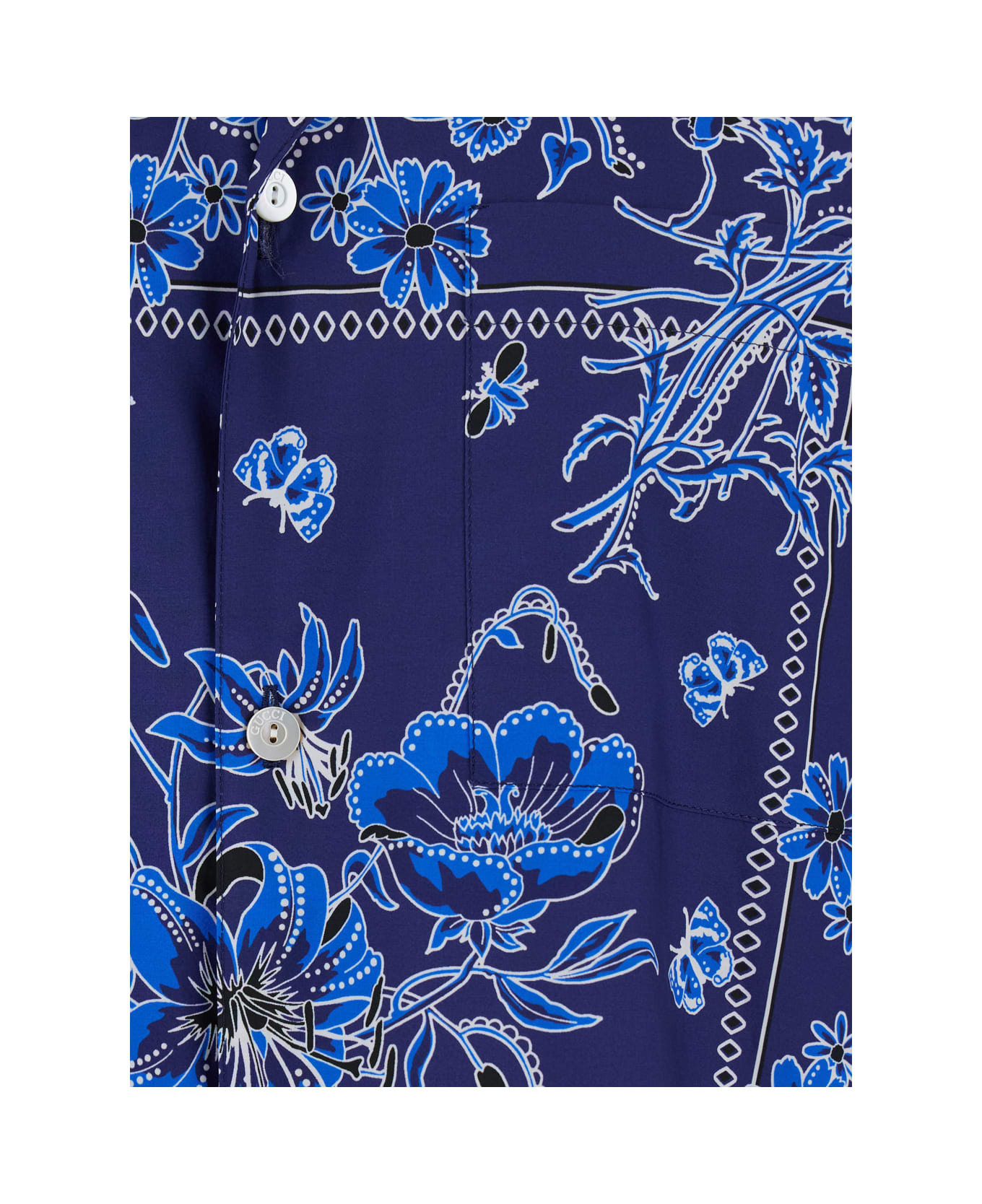 Blue Bowling Shirt With Cuban Collar And All-over Floral Print In Cotton Man - 3