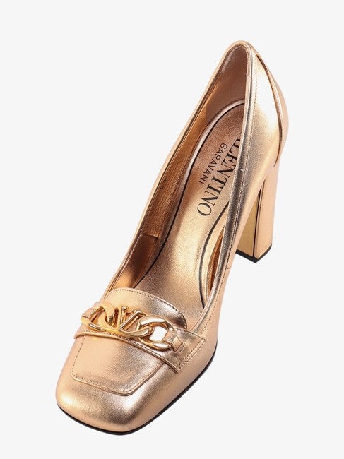 VALENTINO Gold Metallized Leather Dcollet Pumps - 4