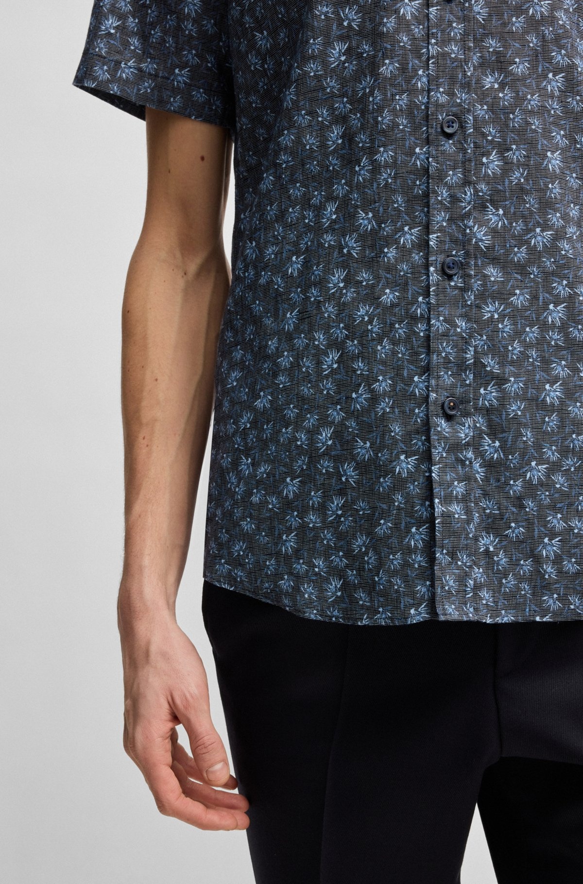 SLIM-FIT SHIRT IN FLORAL-PRINT STRETCH LINEN - 6