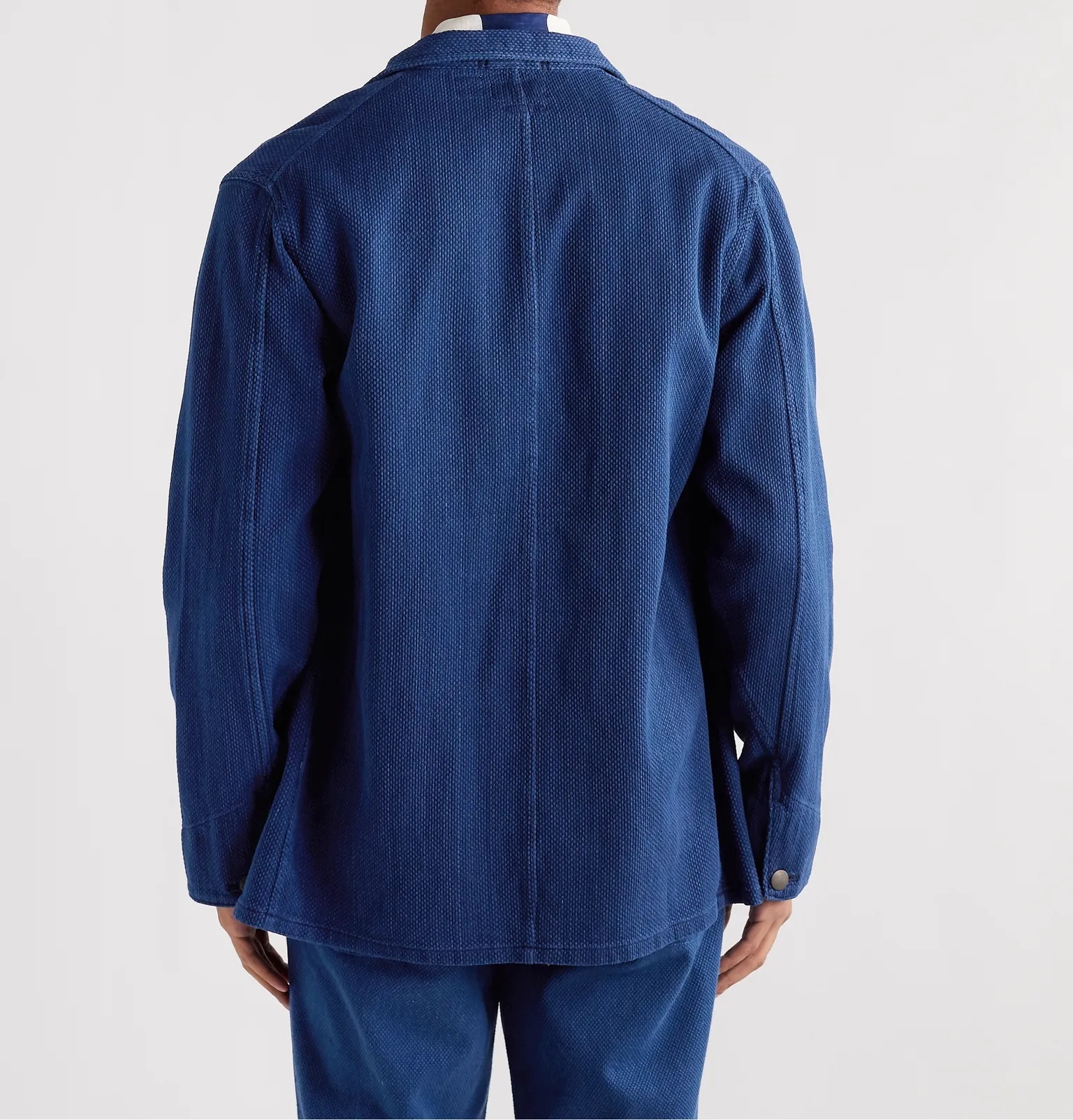 Sashiko Camp-Collar Indigo-Dyed Cotton-Jacquard Jacket - 4