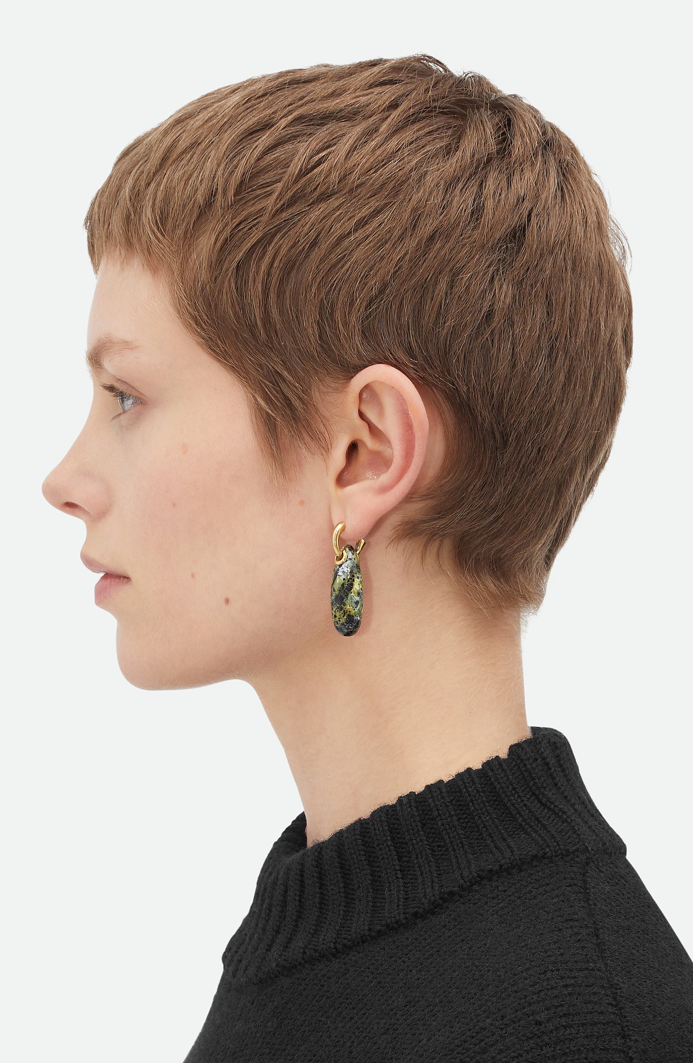 Bottega Veneta Small Ellipse Ceramic Drop Hoop Earrings in 7062 Yellow/Black/White at Nordstrom - 6