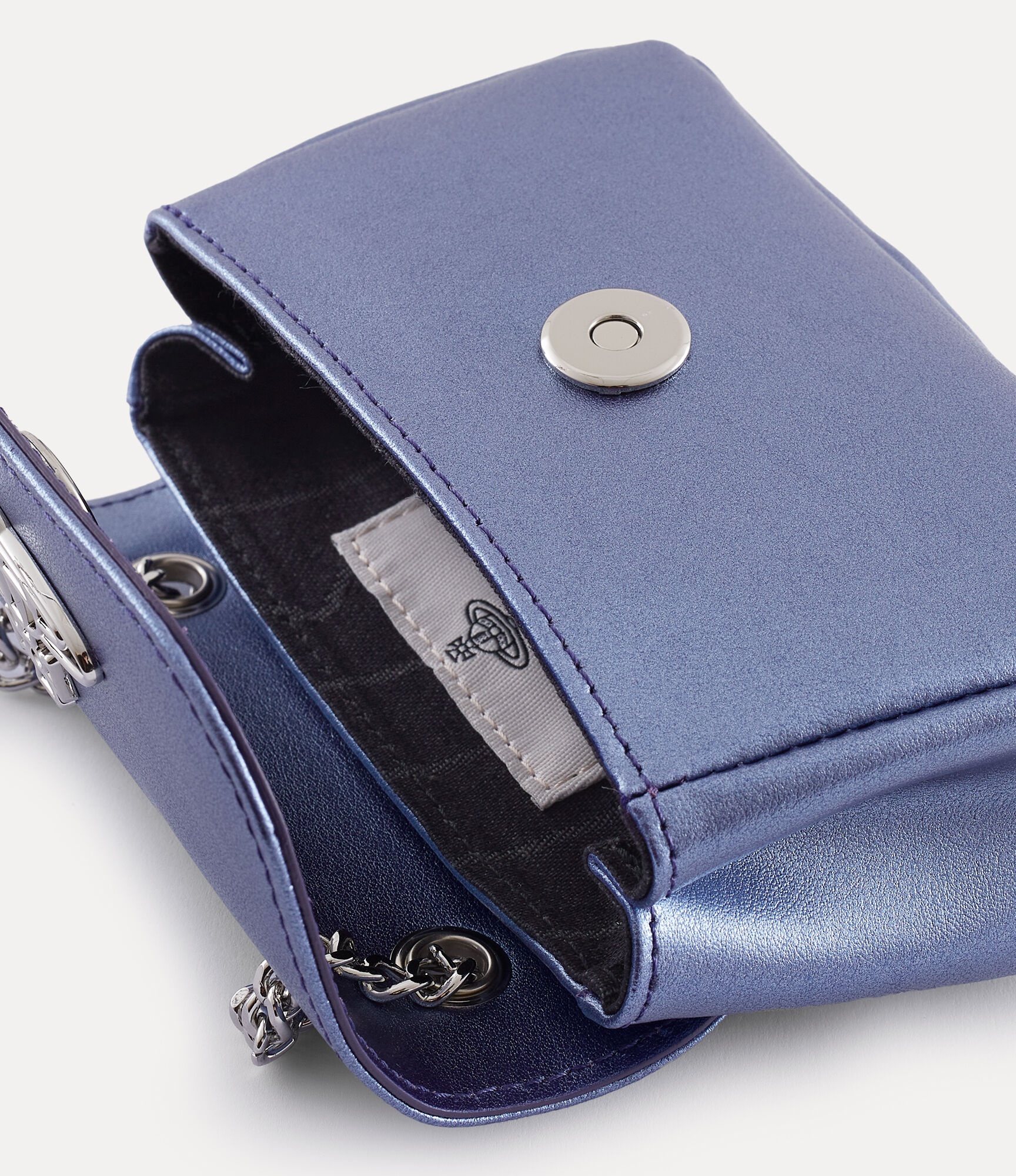 PEARLISED LEATHER THIN LINE ORB SMALL PURSE WITH CHAIN - 3