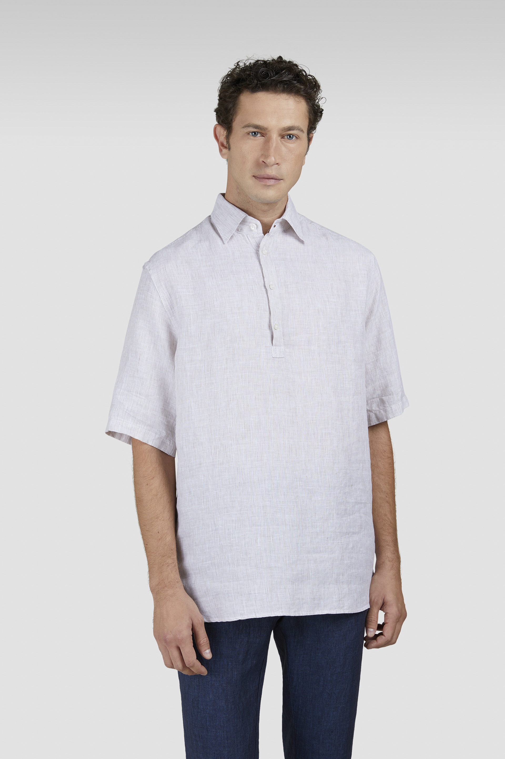 LINEN POPOVER SHIRT WITH SHORT SLEEVES - 6