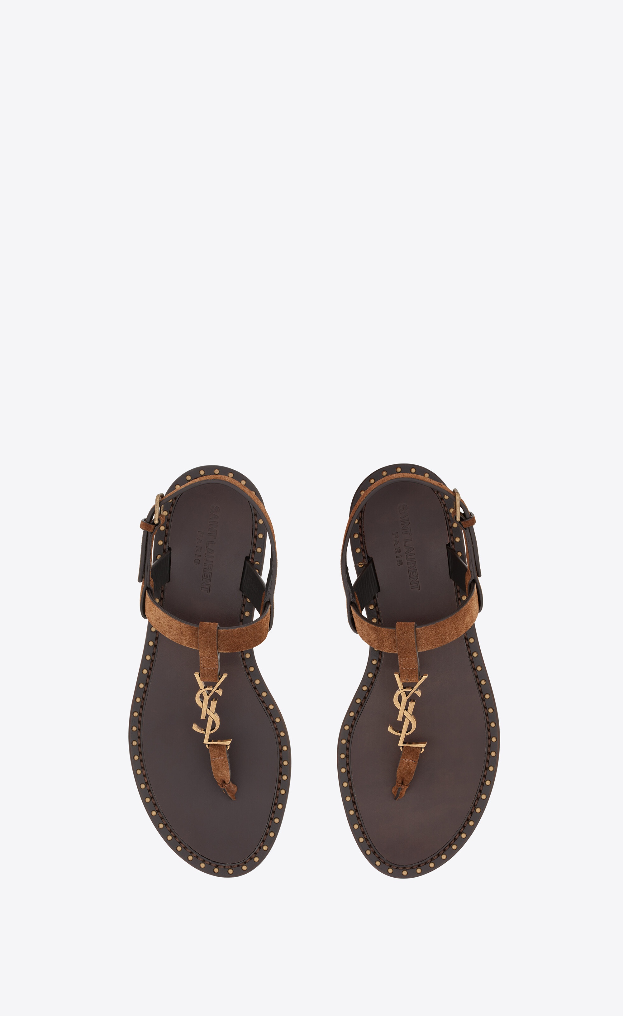 SAINT LAURENT cassandra flat sandals in suede with gold-tone 