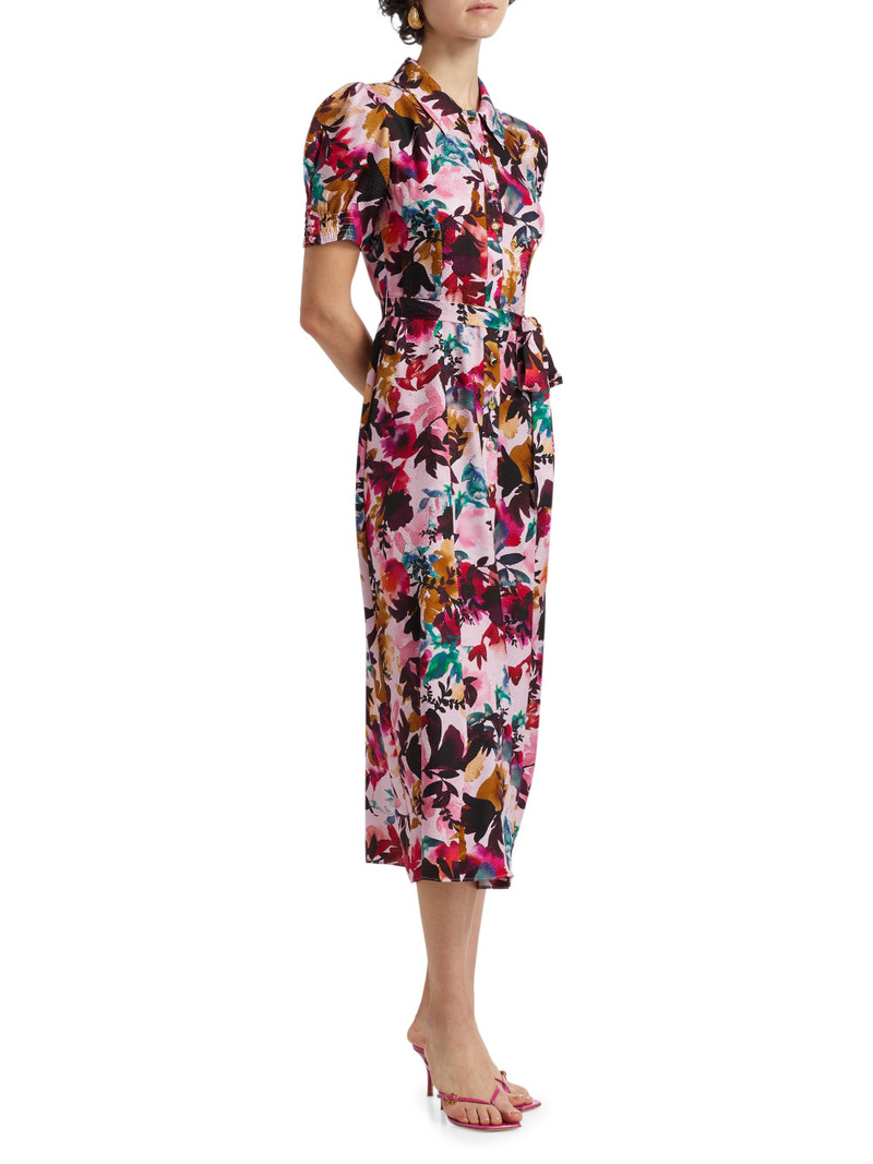 Women's Vanessa Floral Silk Tie-Waist Shirtdress - Watercolour Flourish 4
