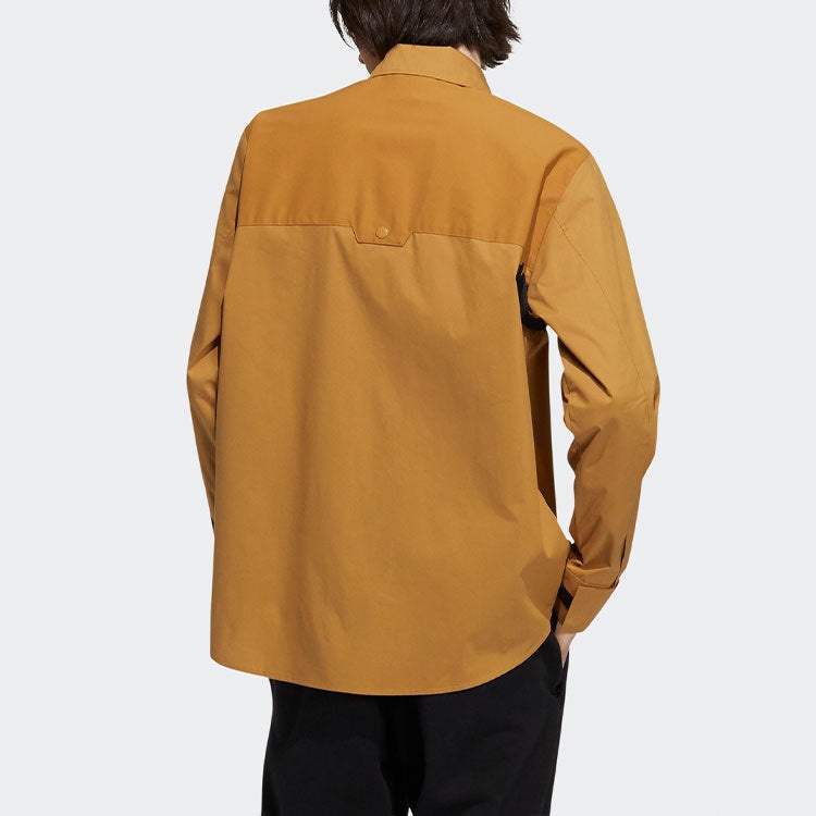 Men's adidas originals Prem Wvn Lshirt Lapel Chest Long Sleeves Wheat Brown Shirt H58072 - 3