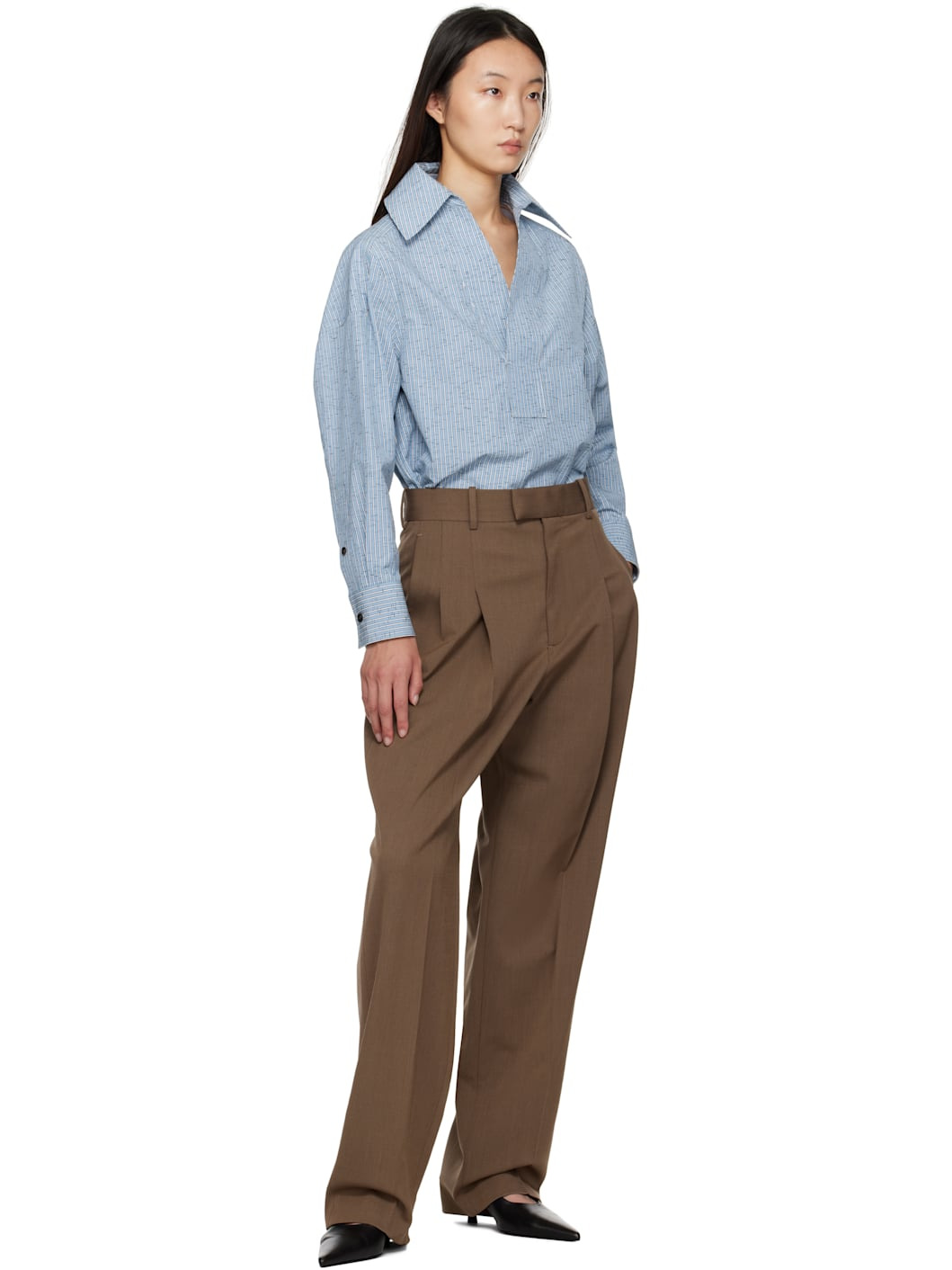 Blue Cotton & Linen Stripe Shirt - 5