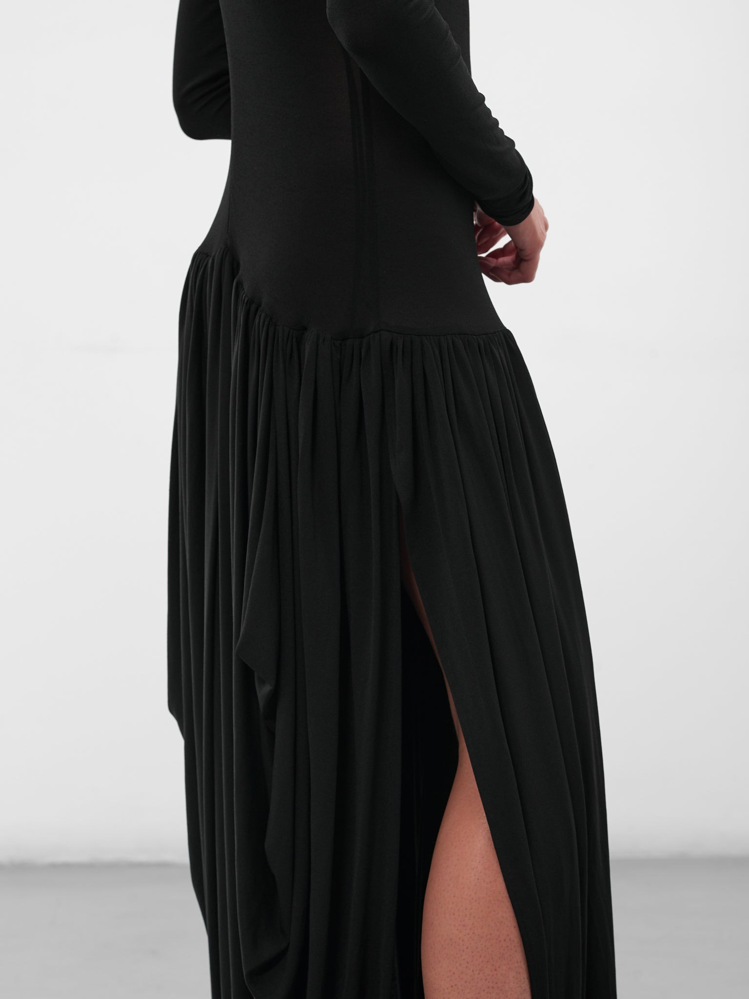 Black Open-Leg Draped Maxi Dress - 5