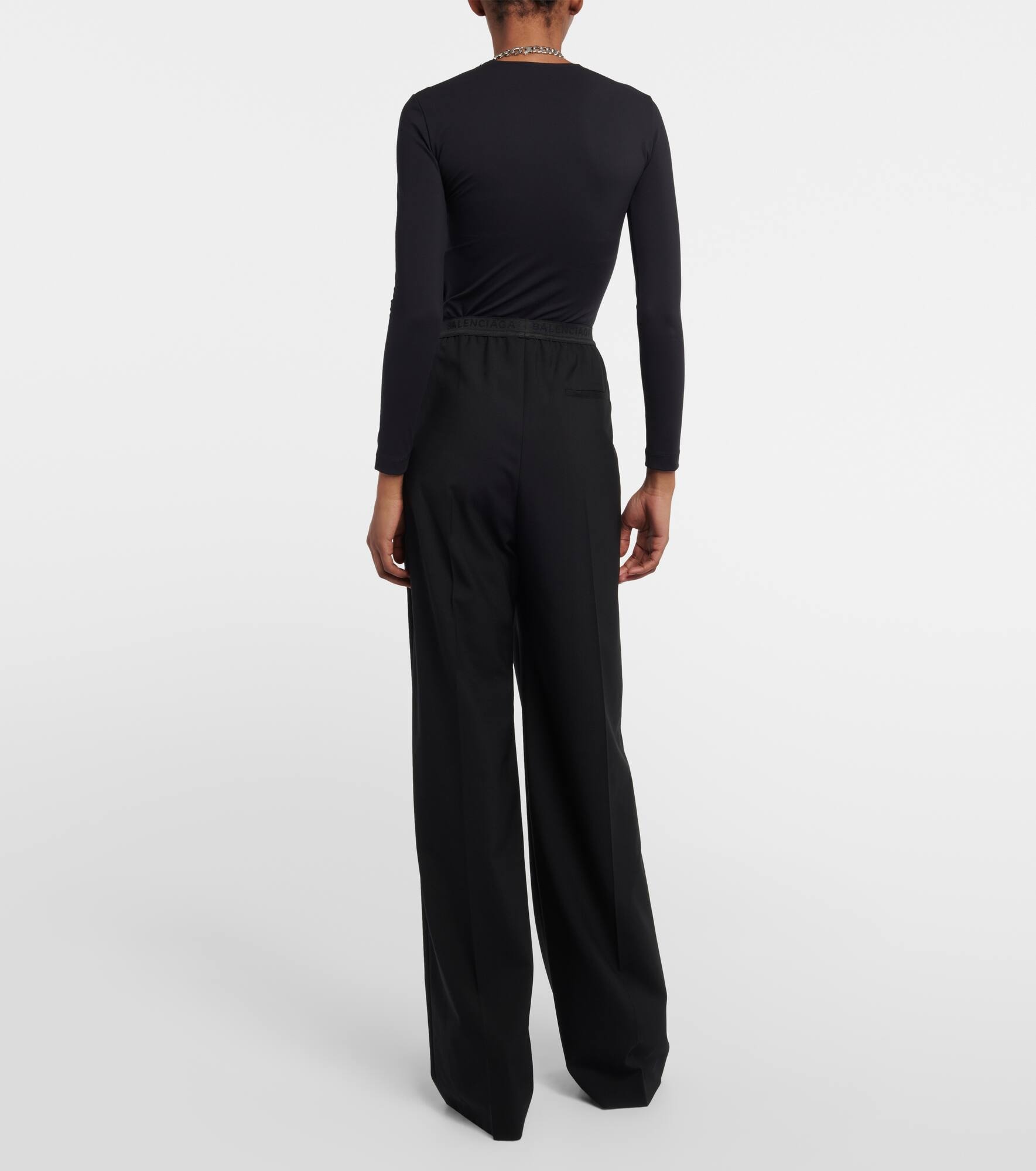 Logo mid-rise wide-leg wool pants - 3