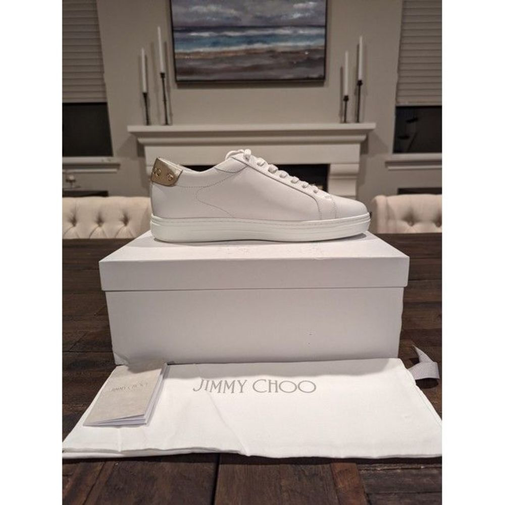 Jimmy Choo Women White Rome Metallic-Trimmed Leather Sneakers - 3