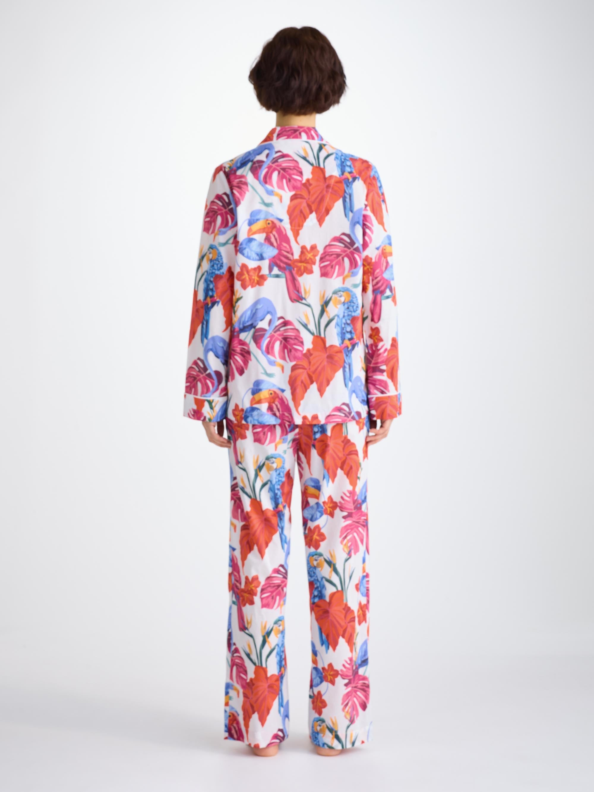 Women's Pajamas Cotton Batiste White Jungle Birds Print - 4