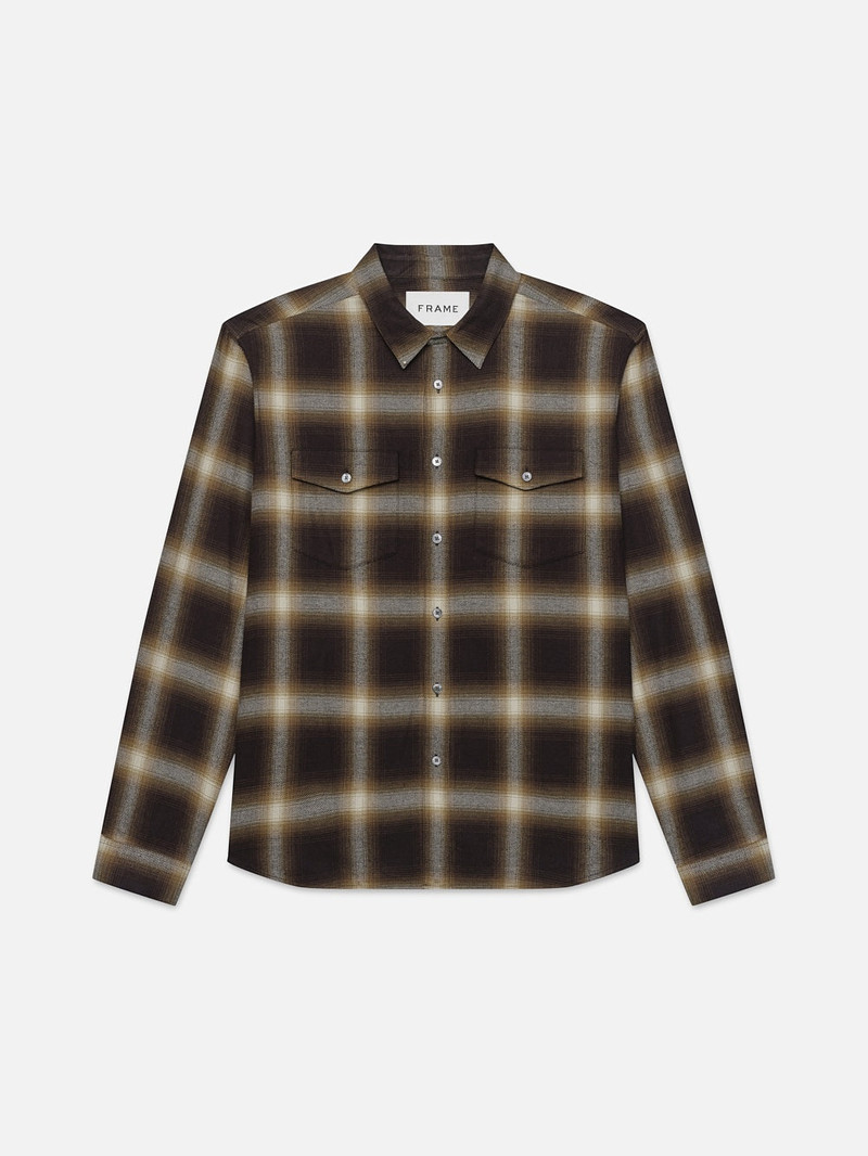 Brushed Cotton Plaid Shirt in Marron - 1