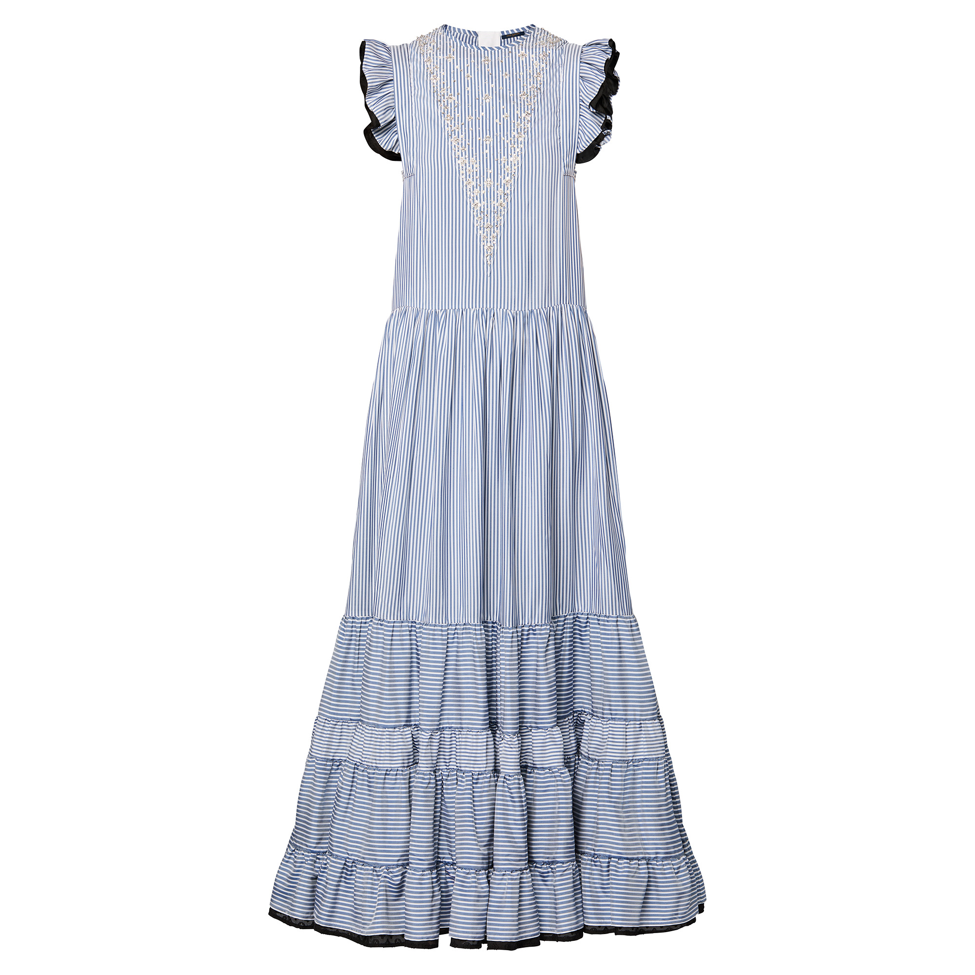 Bejeweled Pinstripe Tiered Dress - 1