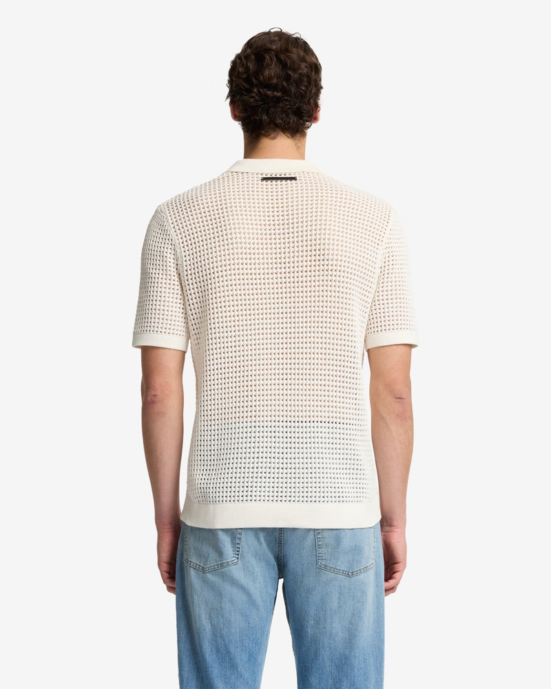 Short Sleeve Crochet Polo in White 5