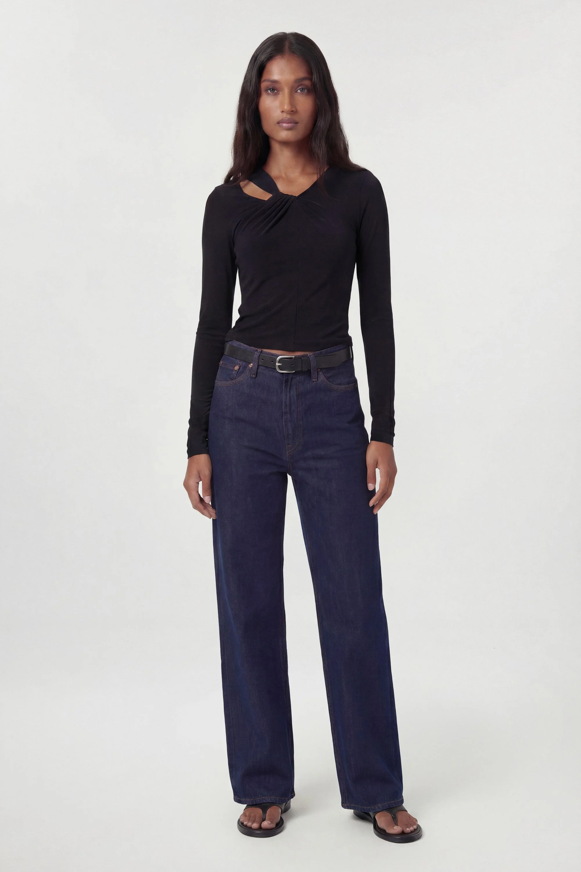 Slinky Crepe Twist Detail Long Sleeve Top - 1