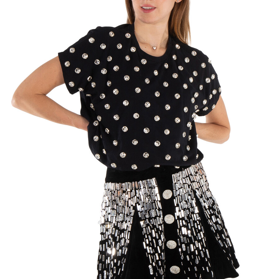 Balmain Ladies Ehv Noir / Crystal Crystal-Embellished Cotton T-Shirt - 2