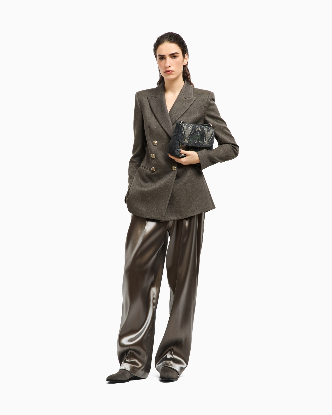 DOUBLE-BREASTED JACKET IN SILK, VISCOSE AND COTTON DRILL - 2