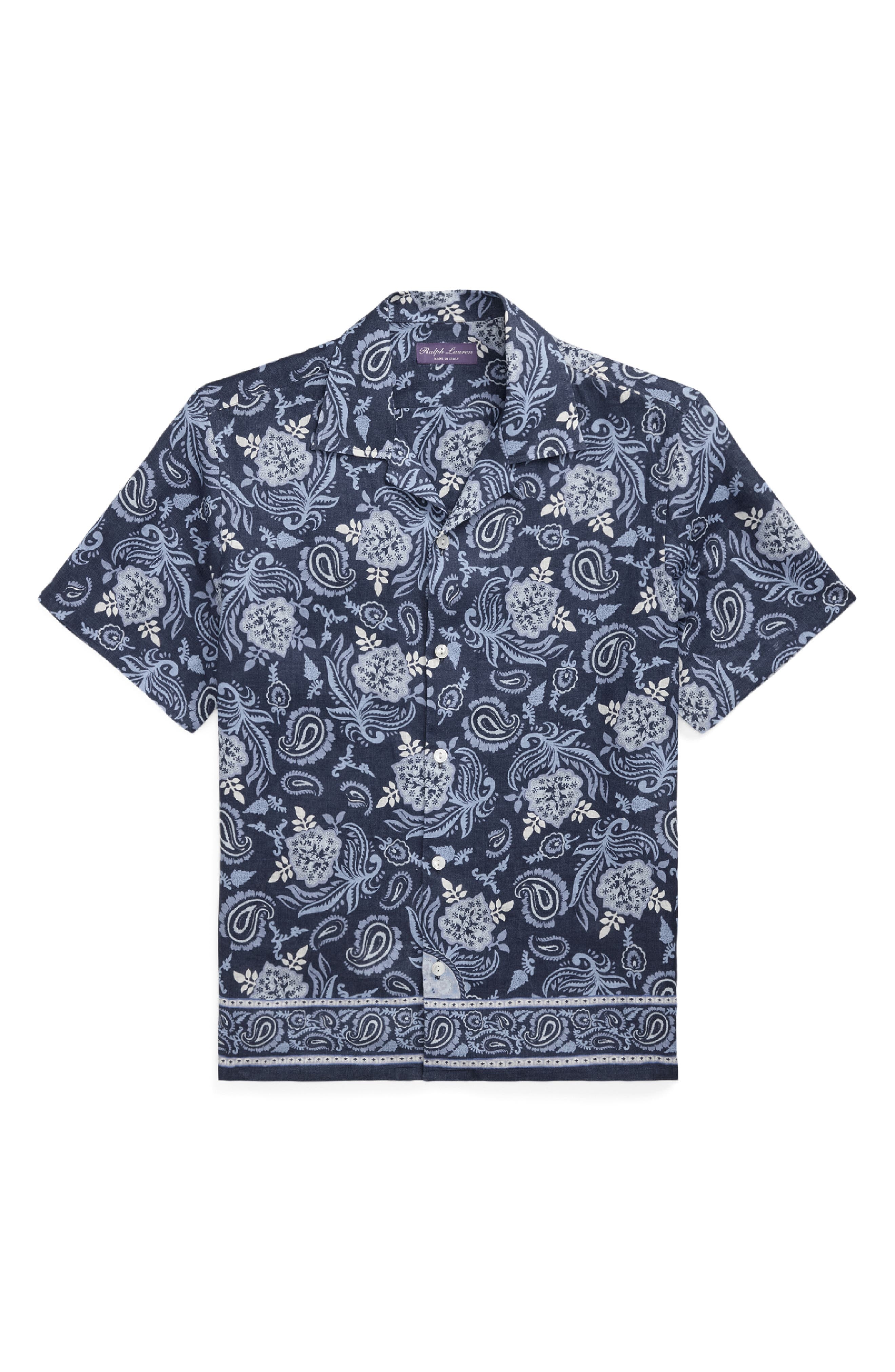 Ralph Lauren Purple Label Maiori Choppa Paisley Print Linen Camp Shirt in Blue Multi at Nordstrom - 4