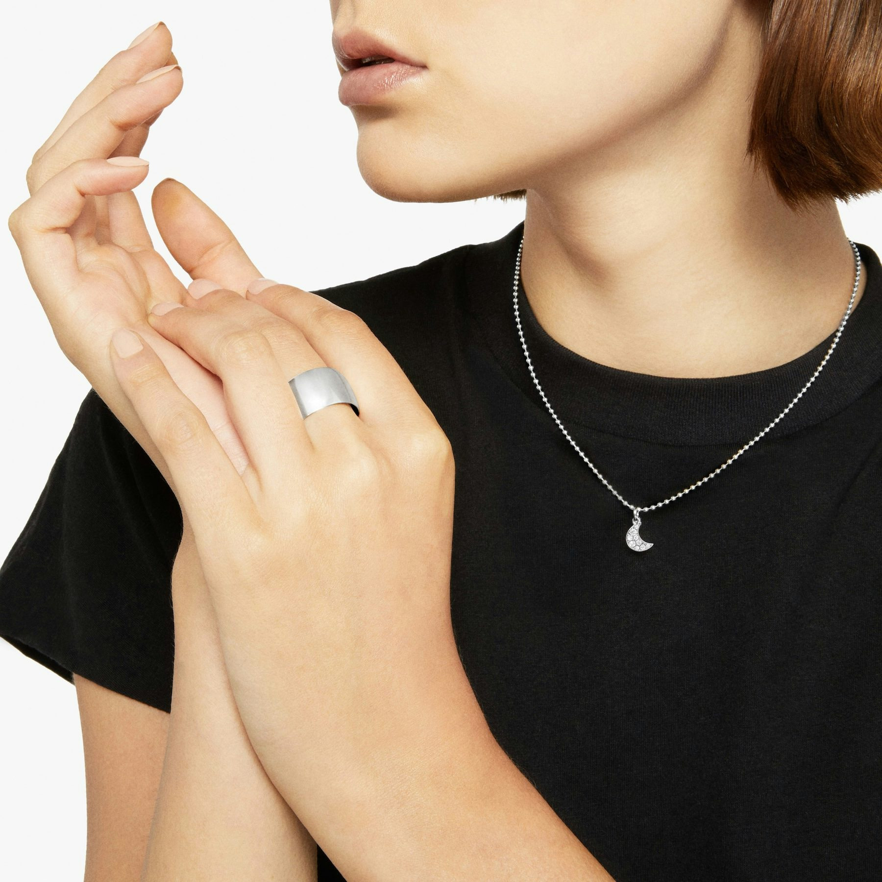 WHITE GOLD & WHITE DIAMOND MOON CHARM - 3