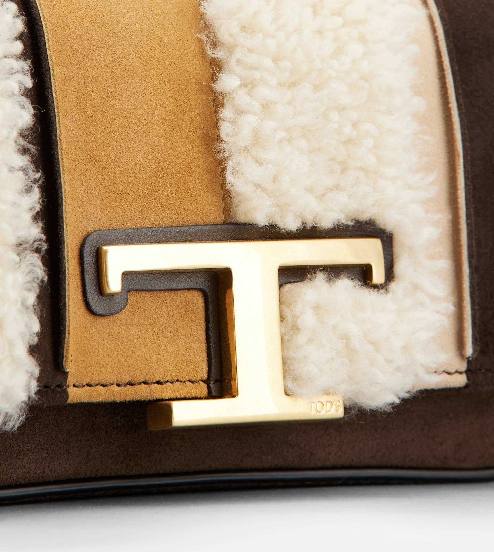 T TIMELESS CROSSBODY BAG IN SUEDE AND SHEEPSKIN MINI - BROWN, ORANGE, OFF WHITE - 6