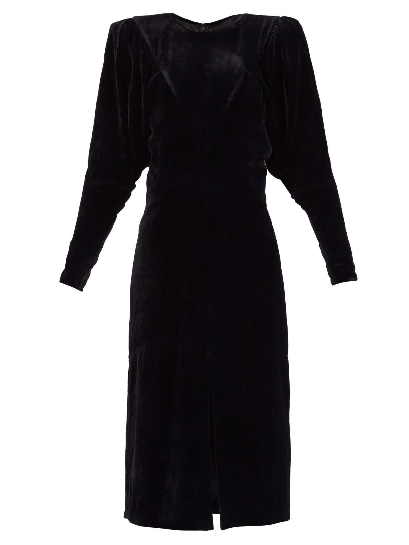 Geniasi padded-shoulders velvet midi dress - 1