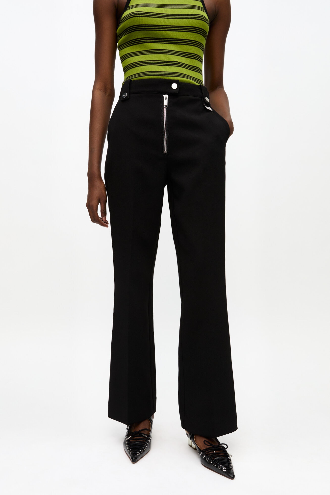 BLACK BONDED CREPE PANTS - 3