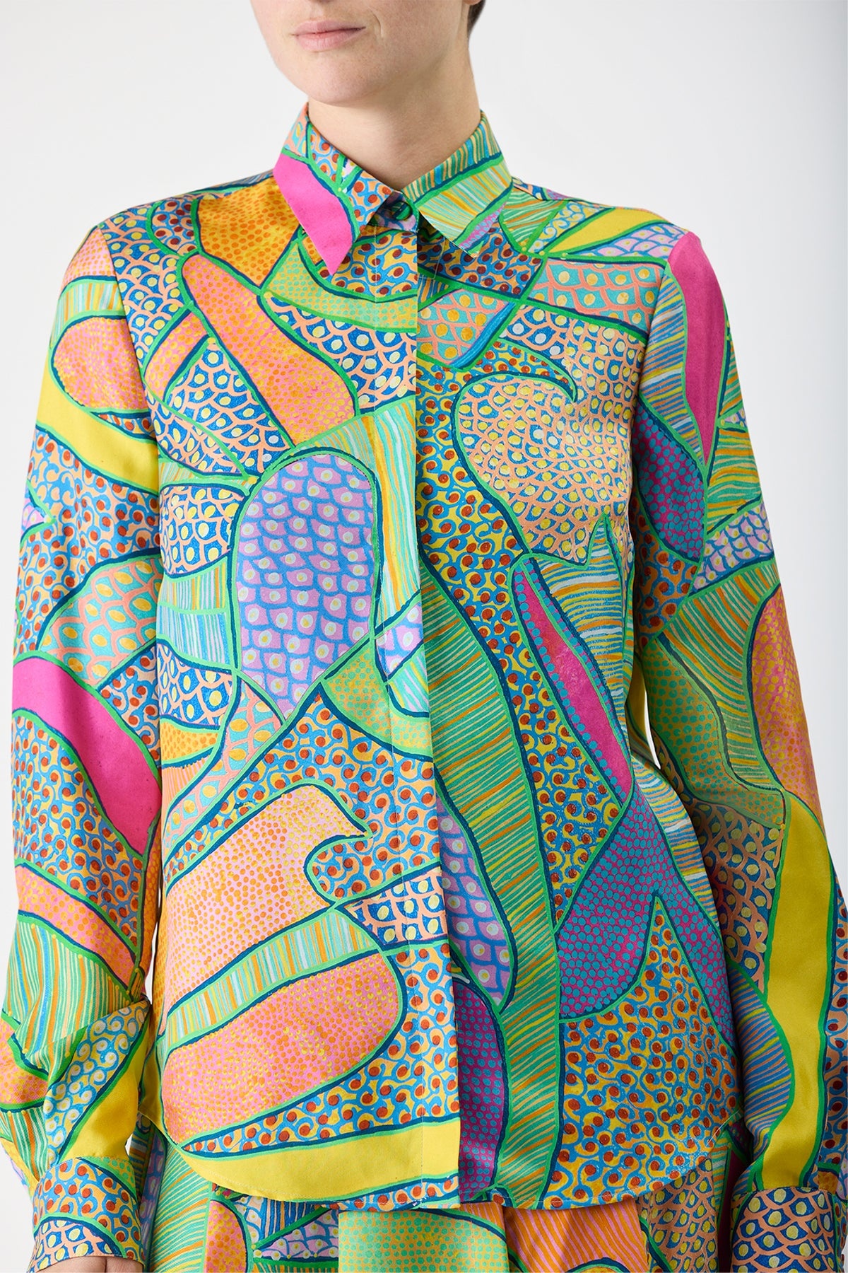 Henri Blouse in Multicolor Printed Silk - 5