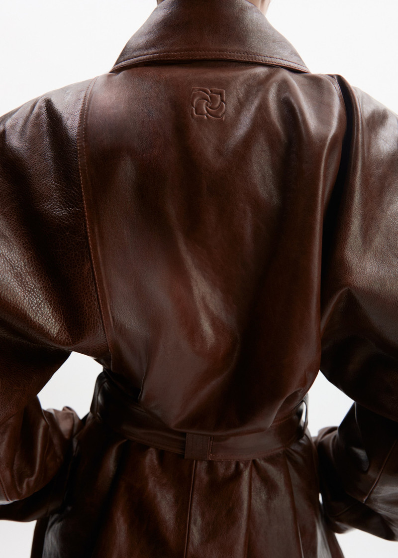 Bubble hemline leather jacket in brown 4