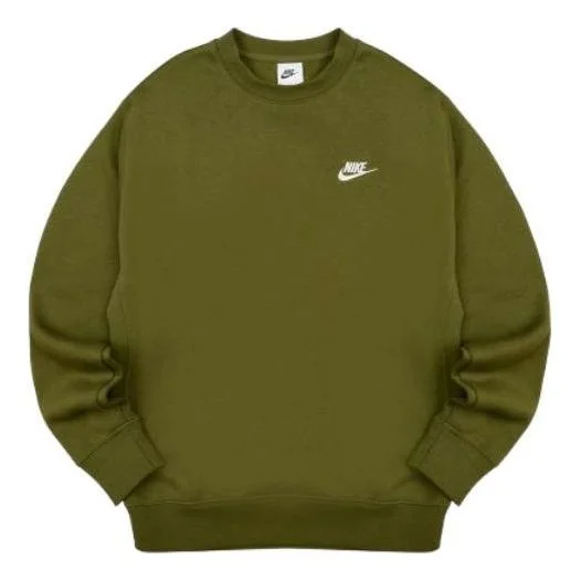 Men's Nike Solid Color Logo Embroidered Sports Round Neck Pullover Long Sleeves Green BV2663-327 - 1